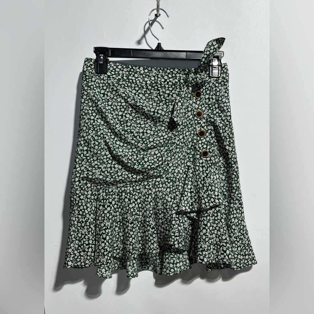 VERONICA BEARD Kaia Ruffle Women’s Floral Mini Skirt 100% Silk In Green Size‎ 0